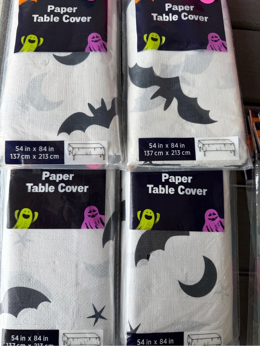 New lot of 4 Paper Table Cover white with Black Halloween Bat Print